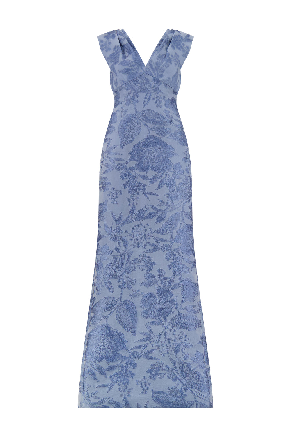 Floral Fil Coupe V-Neck Gown in Bluebell Multi