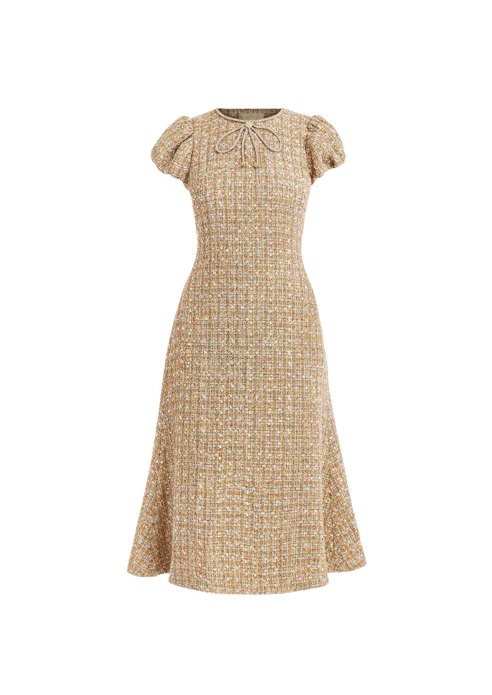 Perla Midi Dress in Gold Multi Tweed