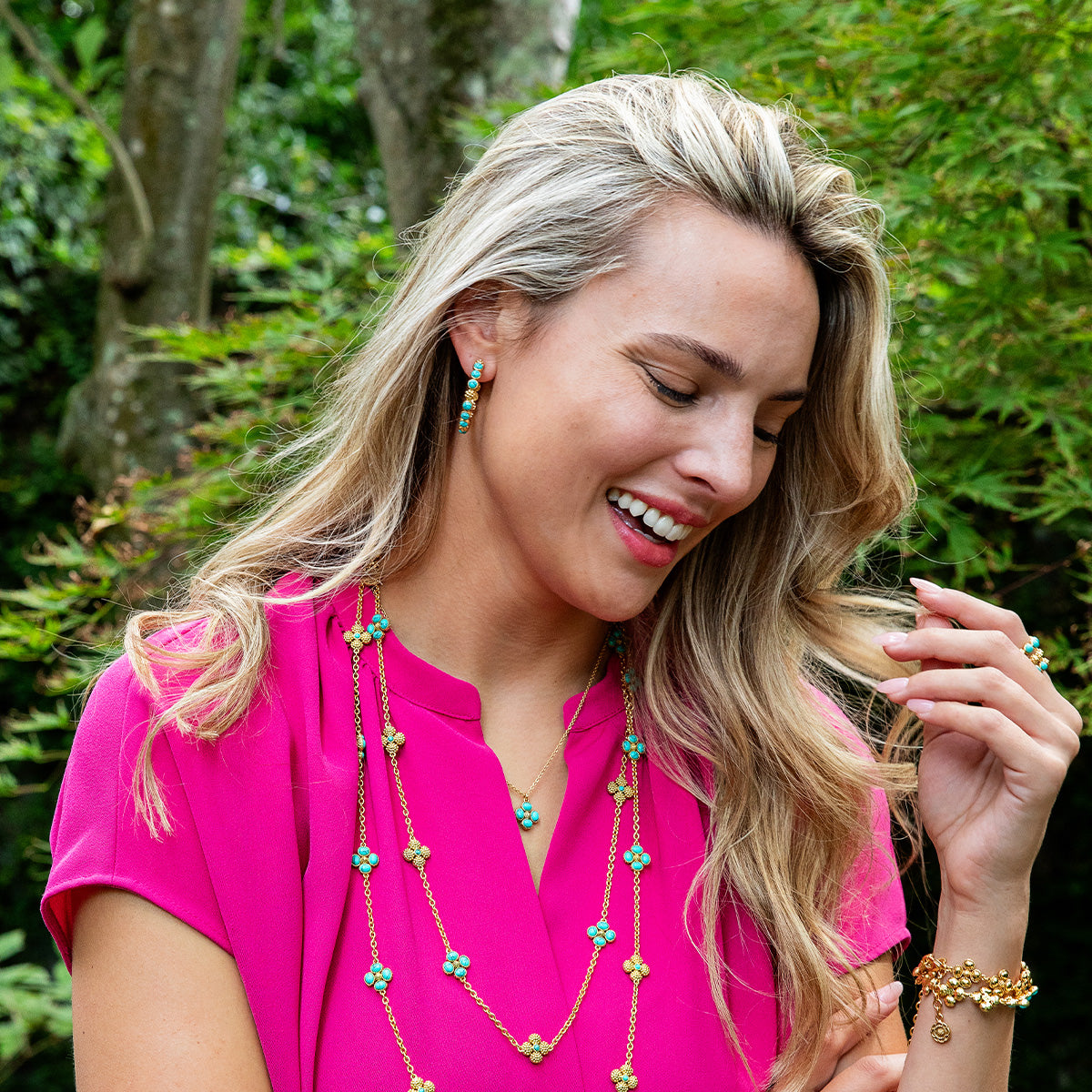 Berry Gem Medium Hoop Earrings in Turquoise