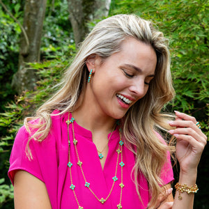 Berry Gem Medium Hoop Earrings in Turquoise