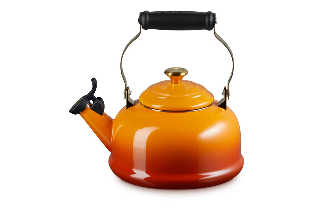 Le Creuset Whistling Kettle with Light Gold Knob in Persimmon