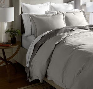Percale Hemmed Duvet Set in Pewter