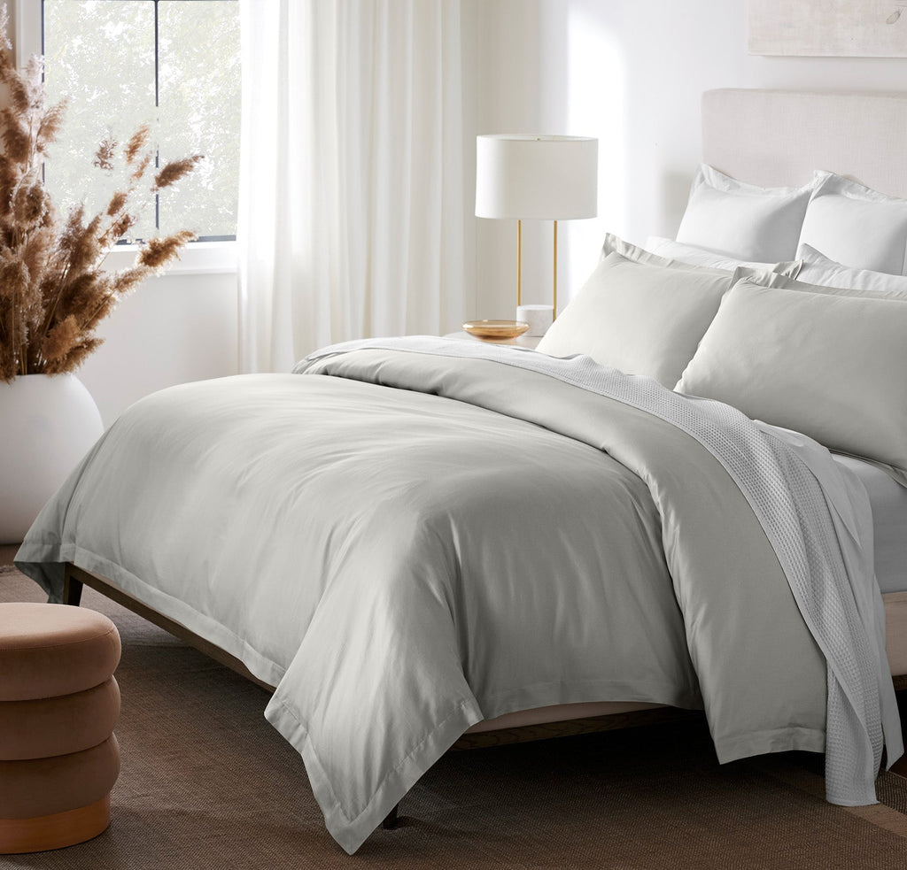 Percale Hemmed Duvet Set in Mist