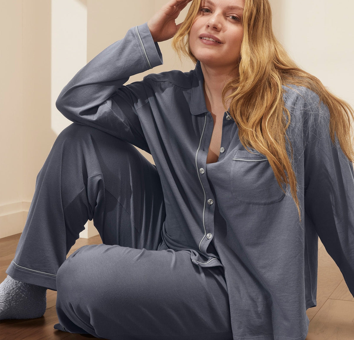 Women's Soft Knit Long Sleeve & Pants Pajama Set in Mineral