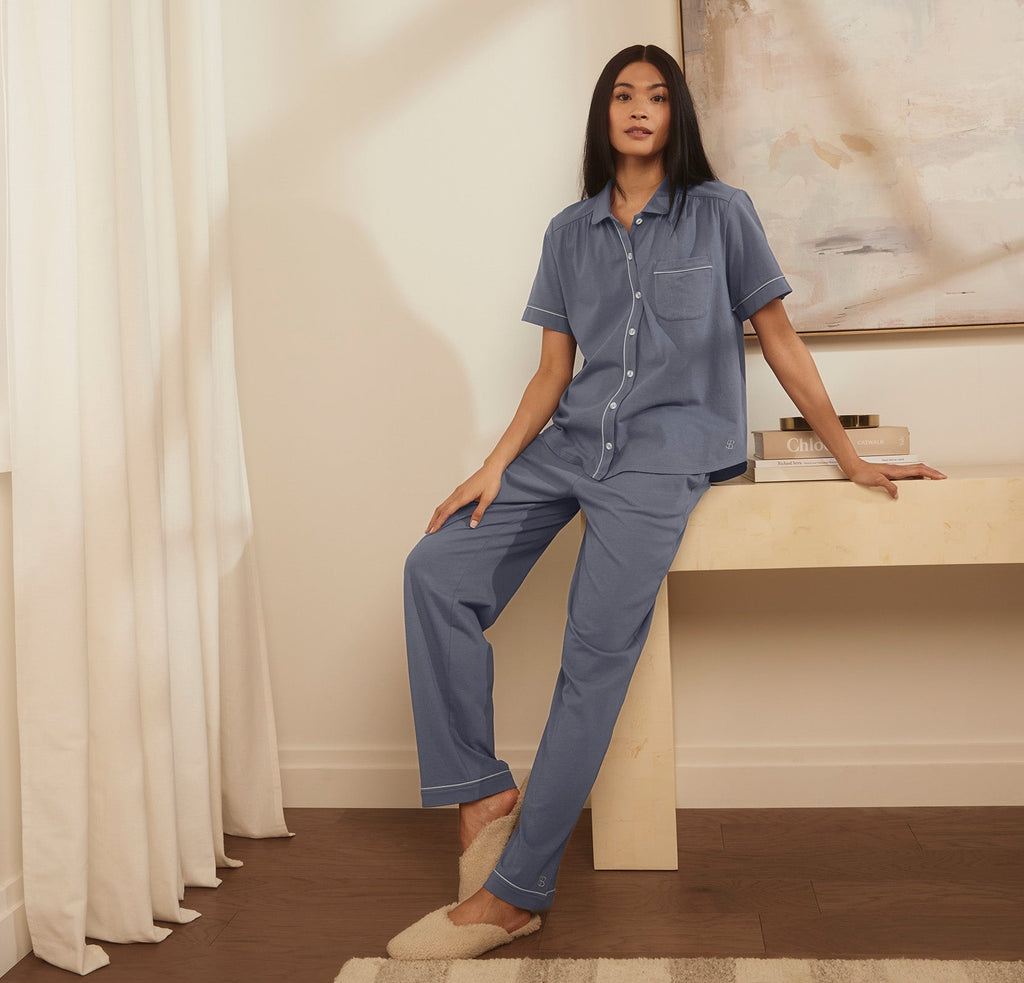 Women's Soft Knit Short Sleeve & Pants Pajama Set in Mineral