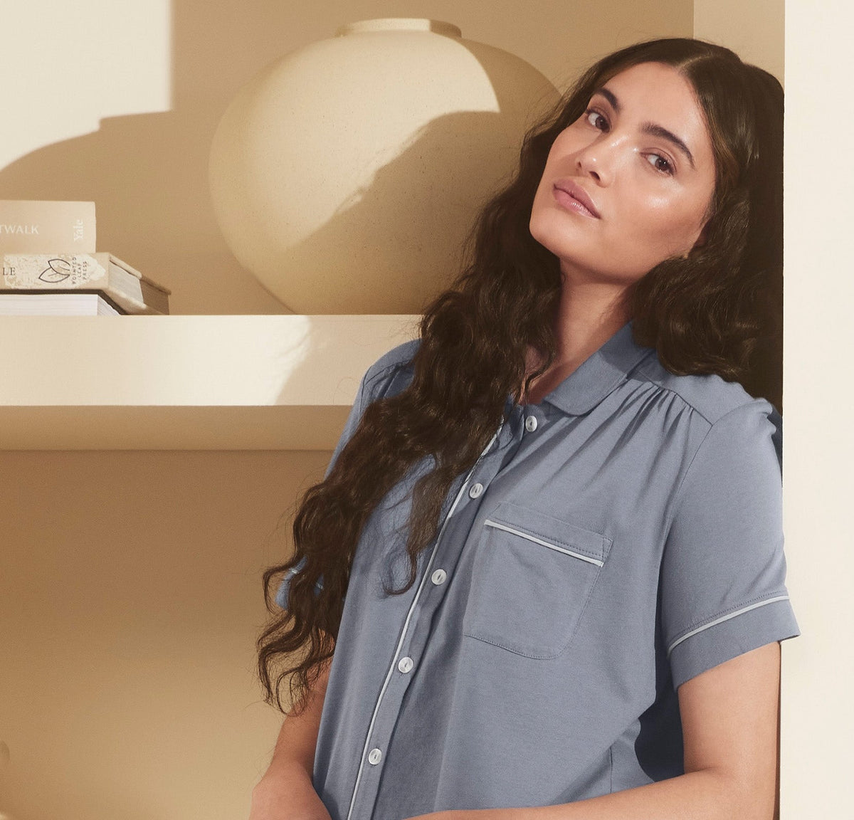 Women's Soft Knit Short Sleeve & Shorts Pajama Set in Mineral