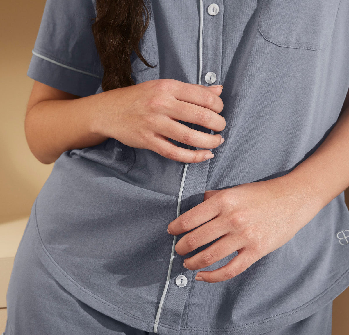 Women's Soft Knit Short Sleeve & Shorts Pajama Set in Mineral