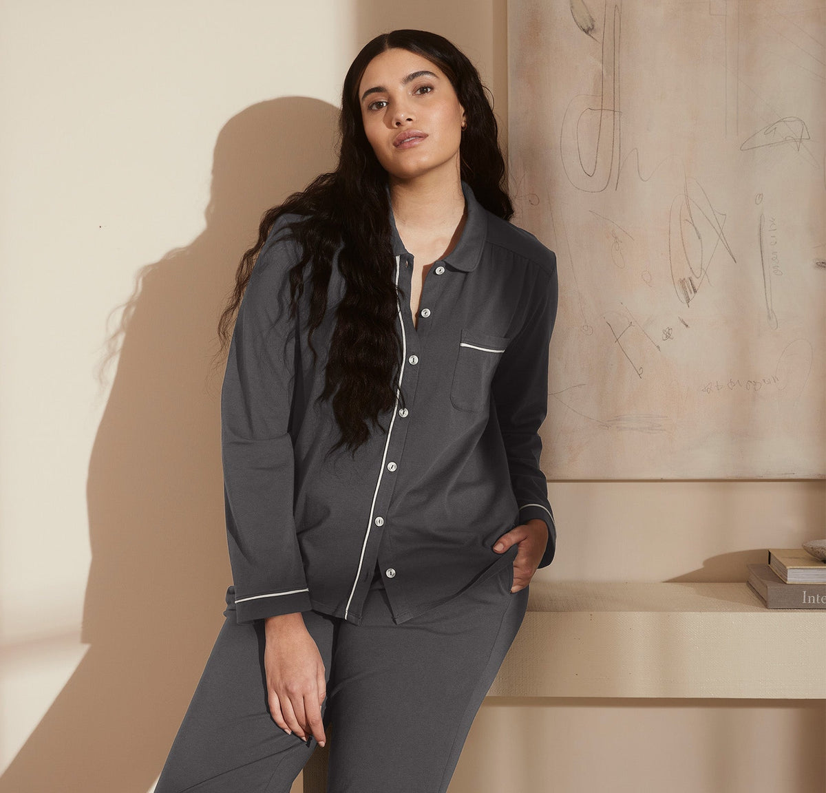 Women's Soft Knit Long Sleeve & Pants Pajama Set in Night