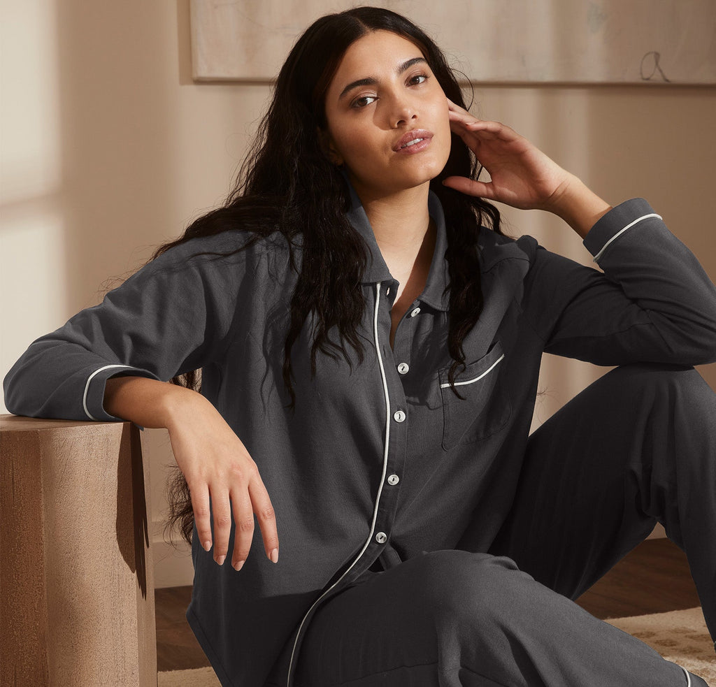 Women's Soft Knit Long Sleeve & Pants Pajama Set in Night