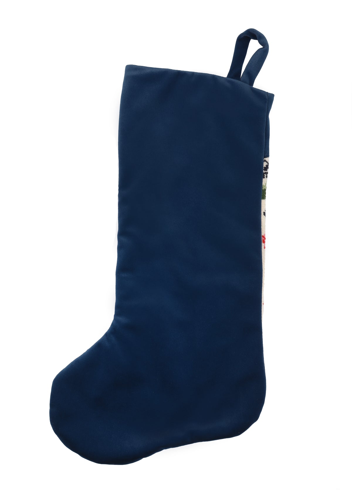 Velvet Cuff Christmas Tree Stocking in Navy
