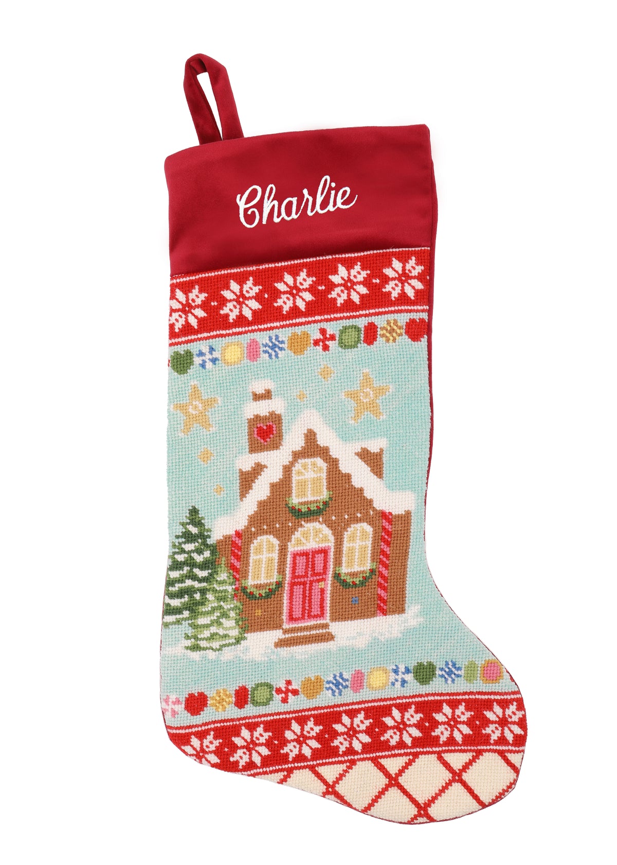 Velvet Cuff Gingerbread House Stocking