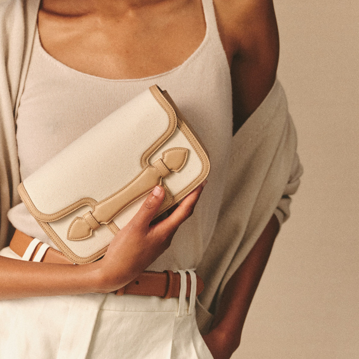 Romy Clutch in Canvas Natural & Supple Soft Natural