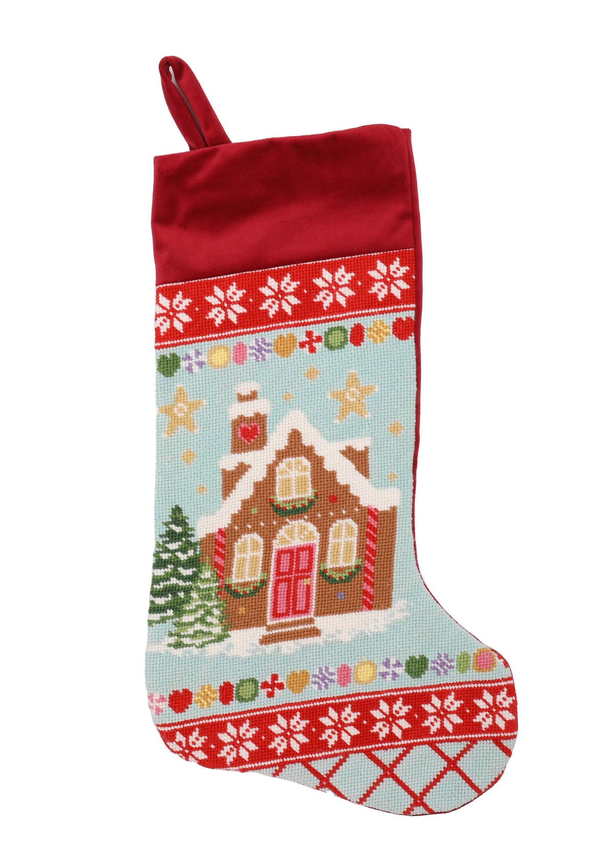 Velvet Cuff Gingerbread House Stocking