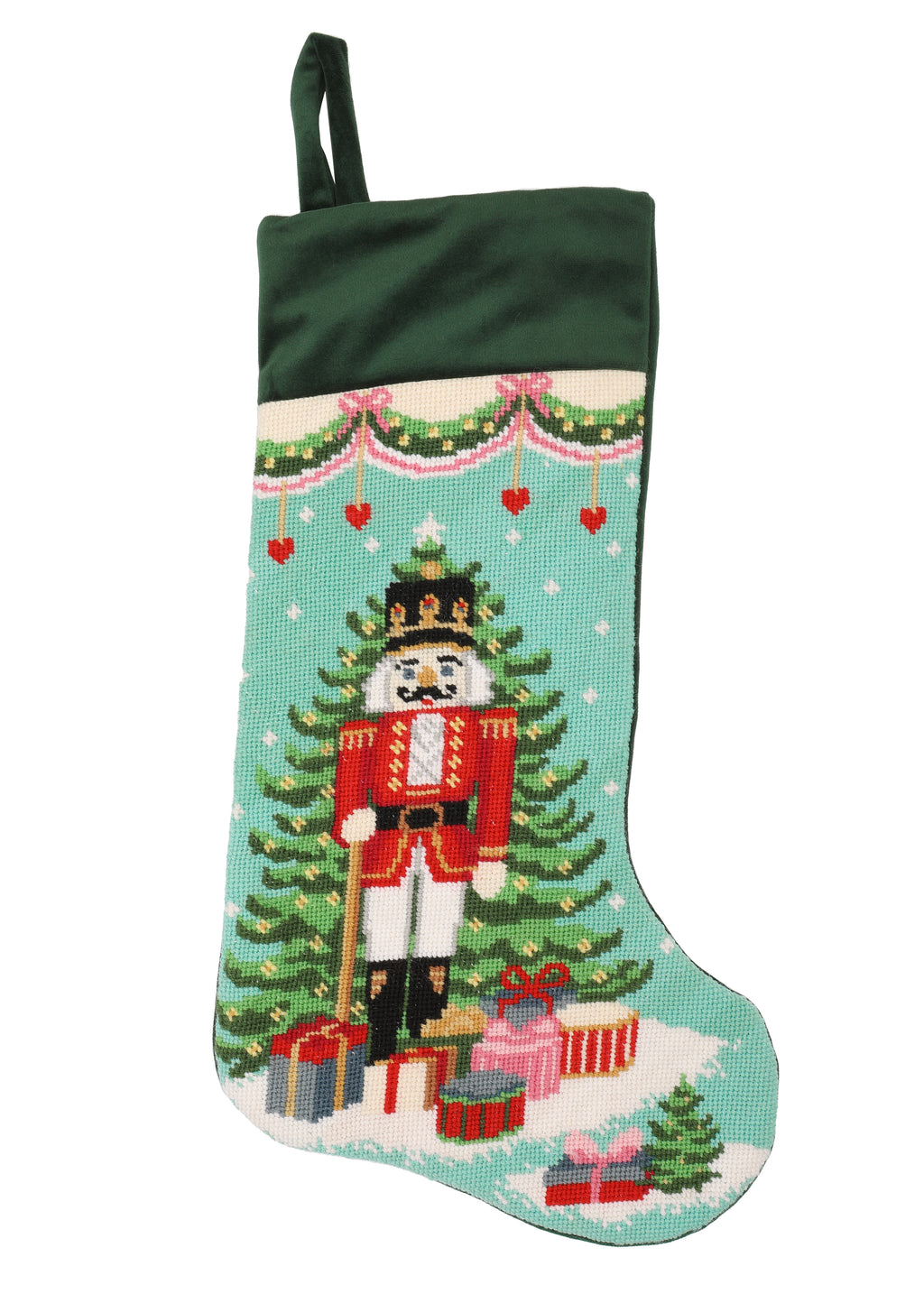 Velvet Cuff Grand Nutcracker with Tree Stocking