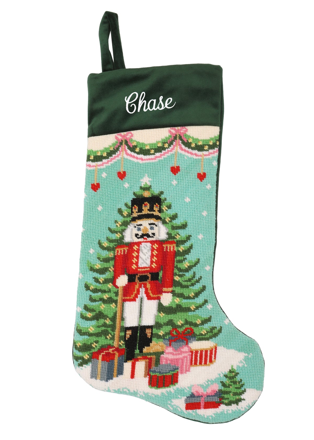 Velvet Cuff Grand Nutcracker with Tree Stocking