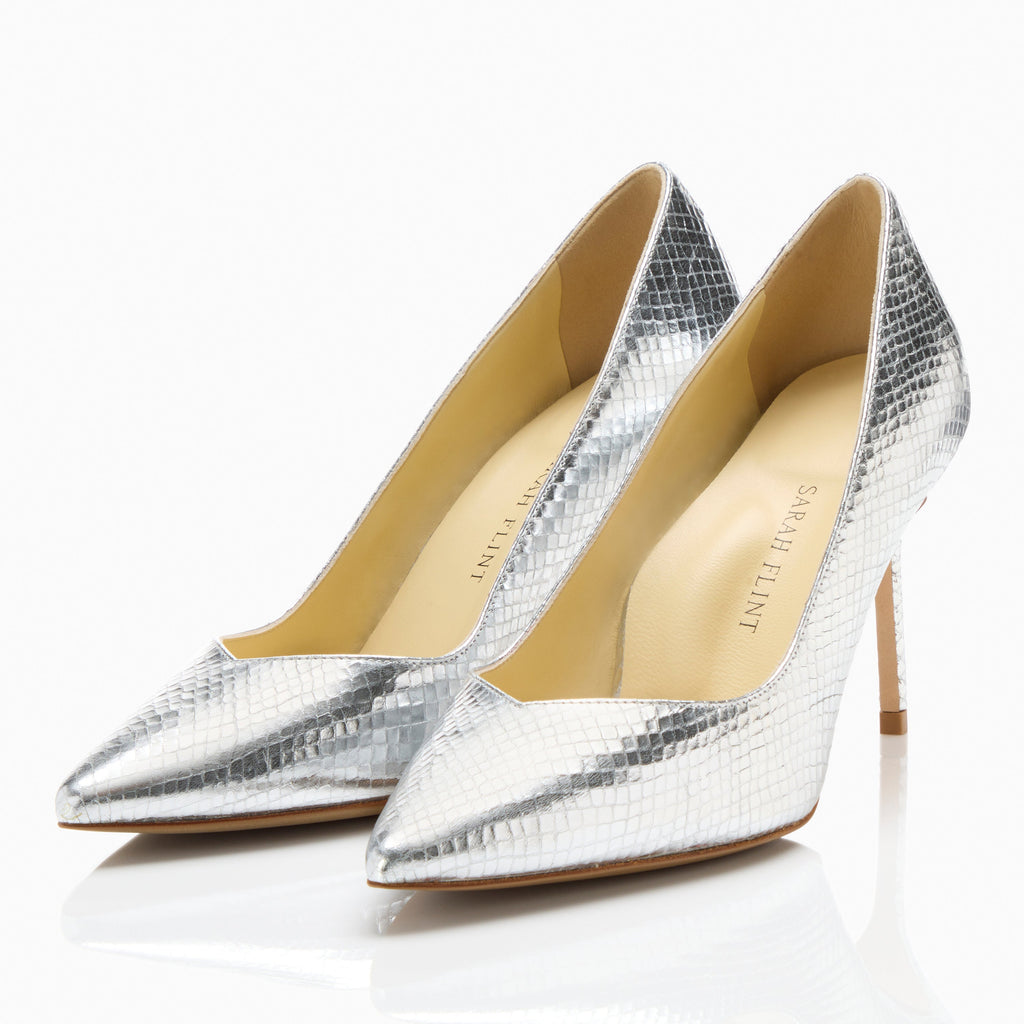 Perfect Pump 85 in Silver Embossed Snake
