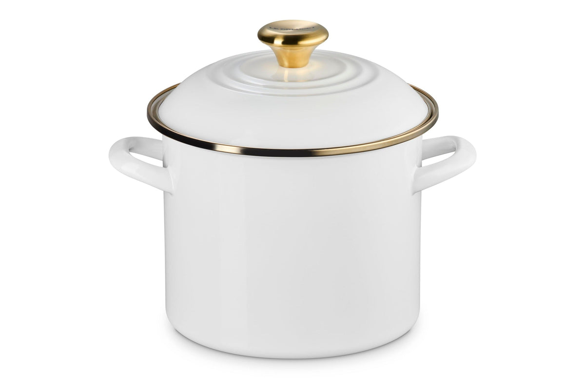 Le Creuset Classic Round Stockpot with Gold Rim in White
