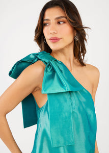 Cassie Dress in Teal Dupioni