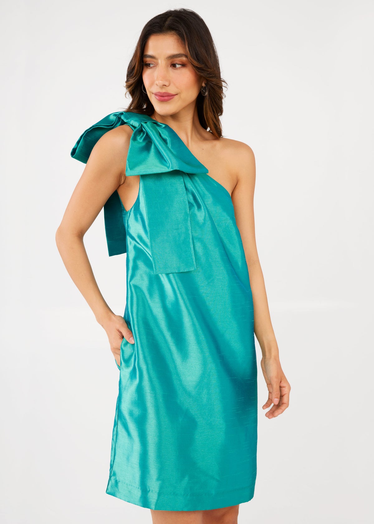 Cassie Dress in Teal Dupioni