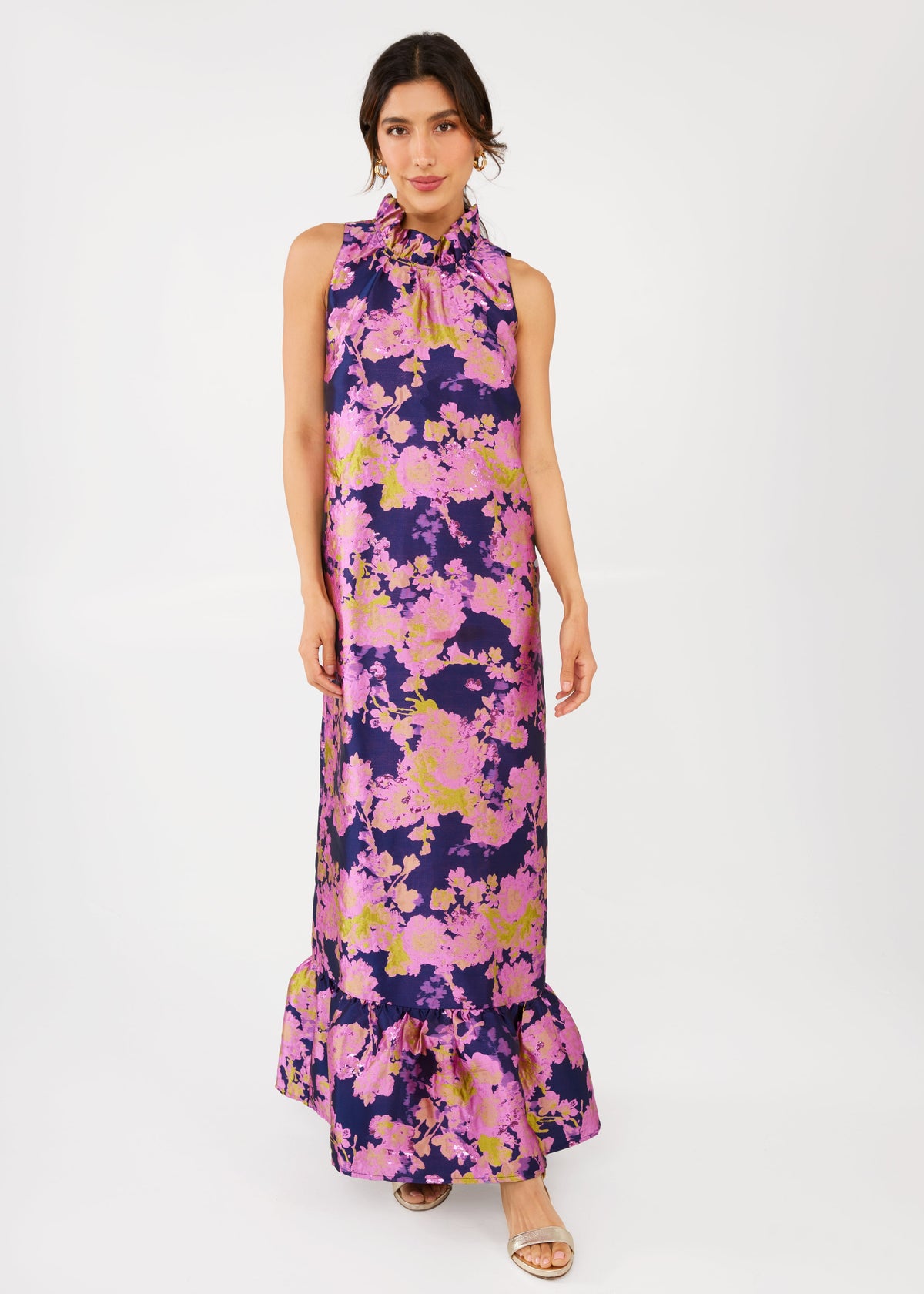 Camille Gown in Navy Abstract Brocade