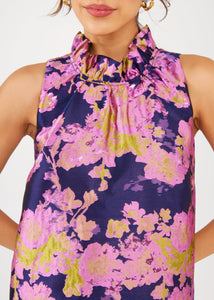 Camille Gown in Navy Abstract Brocade