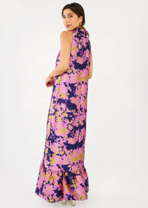 Camille Gown in Navy Abstract Brocade