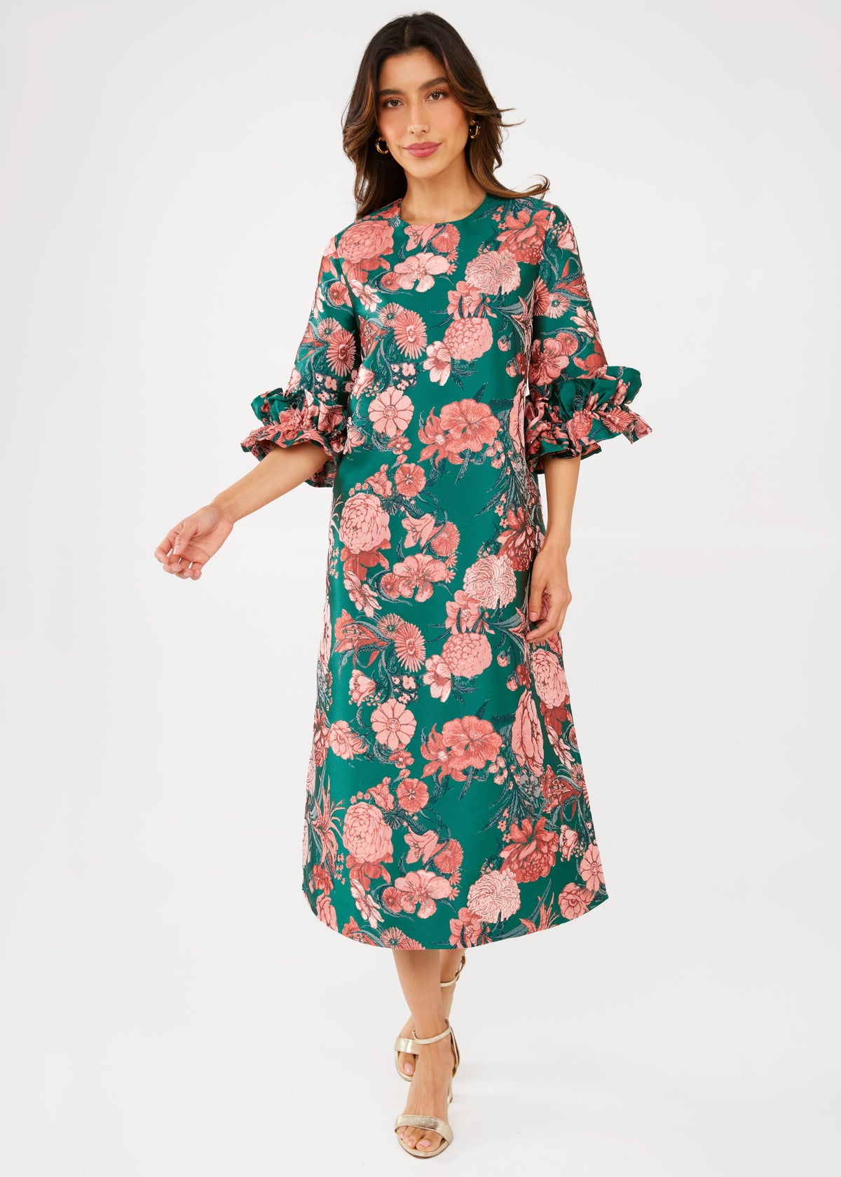 Bronwyn Dress in Forest Mum Jacquard