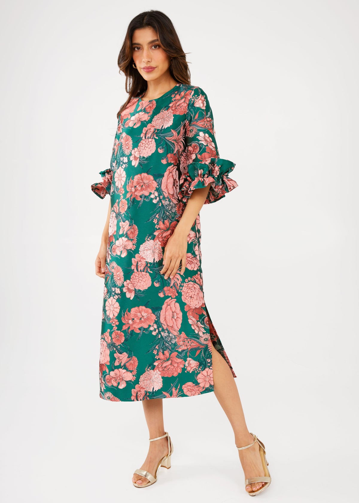 Bronwyn Dress in Forest Mum Jacquard