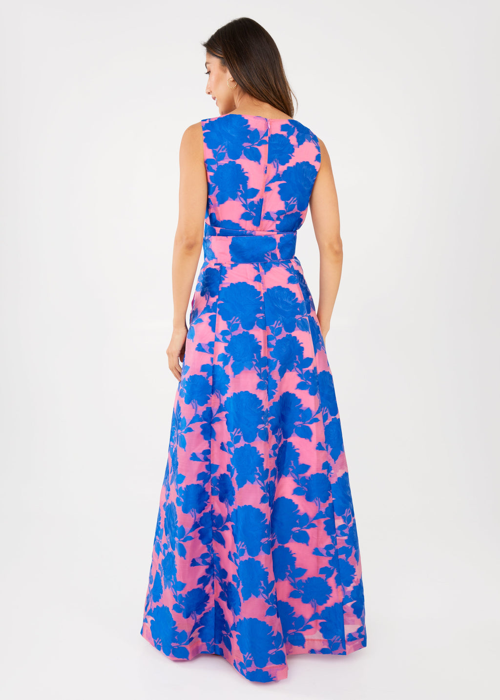 Arden Gown in Pink and Blue Tea Rose Organza