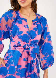 Elise Dress in Pink and Blue Tea Rose Organza