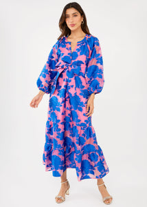 Elise Dress in Pink and Blue Tea Rose Organza