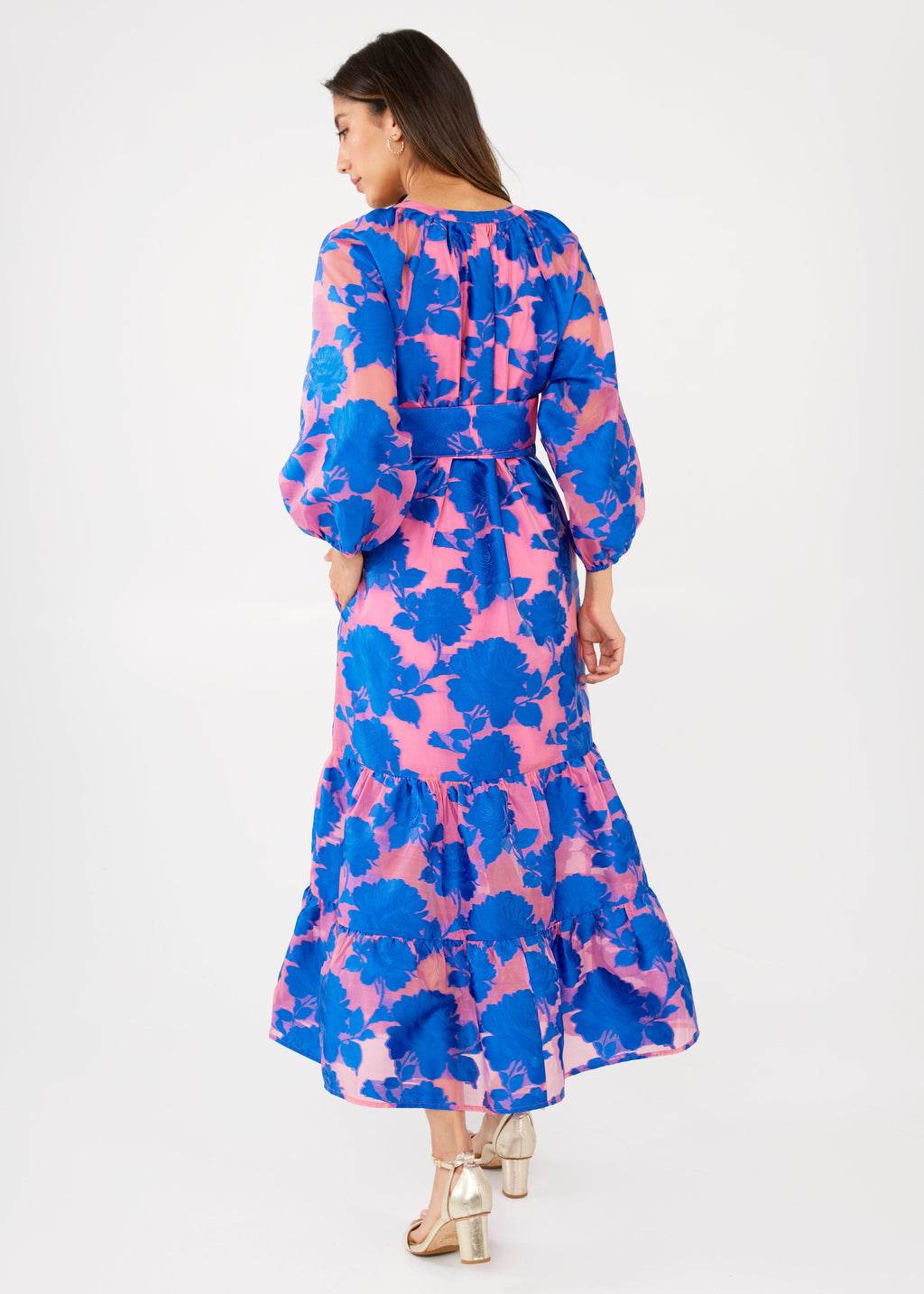 Elise Dress in Pink and Blue Tea Rose Organza