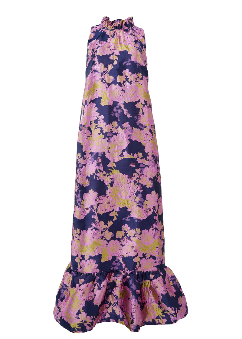 Camille Gown in Navy Abstract Brocade