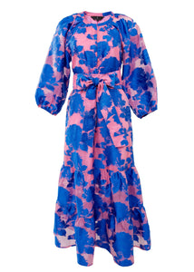 Elise Dress in Pink and Blue Tea Rose Organza