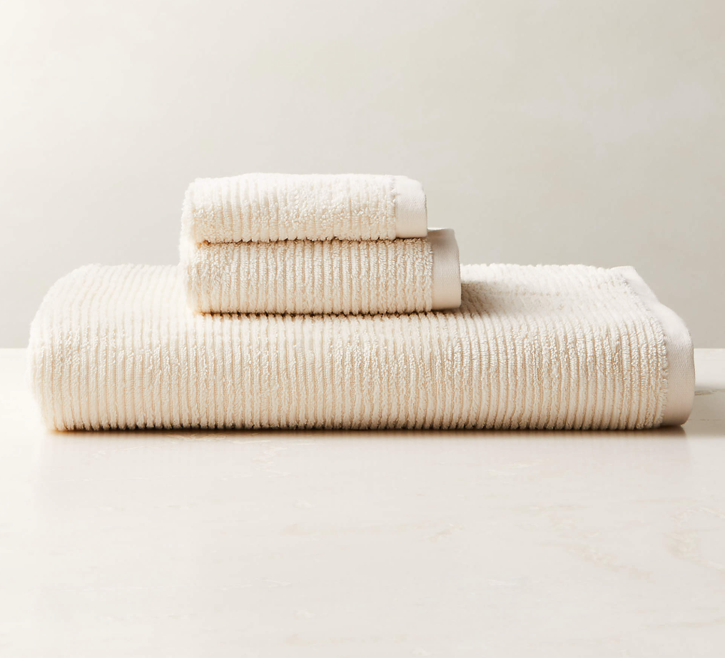 Brooks Ribbed Organic Cotton Warm White Bath Sheet Set