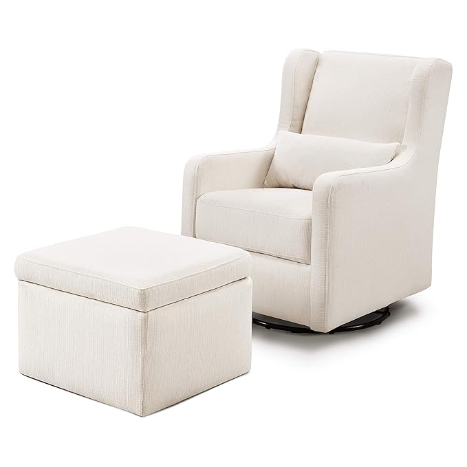Carter's by daVinci Adrian 360° Swivel Glider Chair w/ Storage Ottoman - Water & Stain Resistant Rocking Chair Glider - GREENGUARD Gold & FSC Certified Glider Rocking Chair for Nursery & Living Room