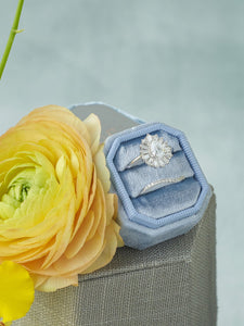 light blue bevel velvet ring box engraving top