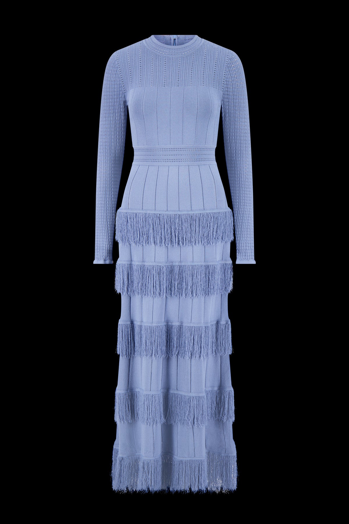 Fringe Detail Knit Piper Dress in Cornflower
