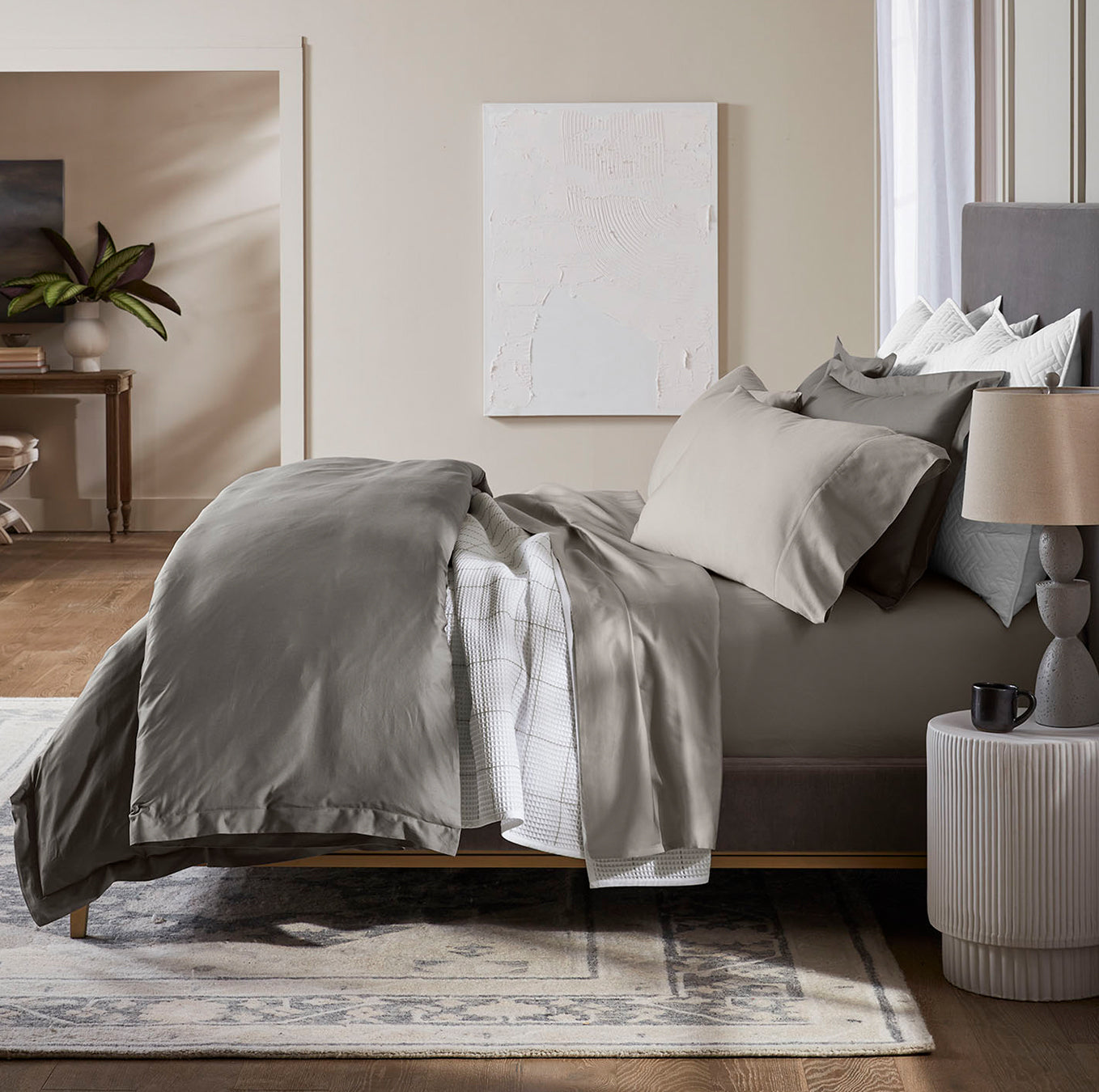Percale Hemmed Sheet Set in Pewter