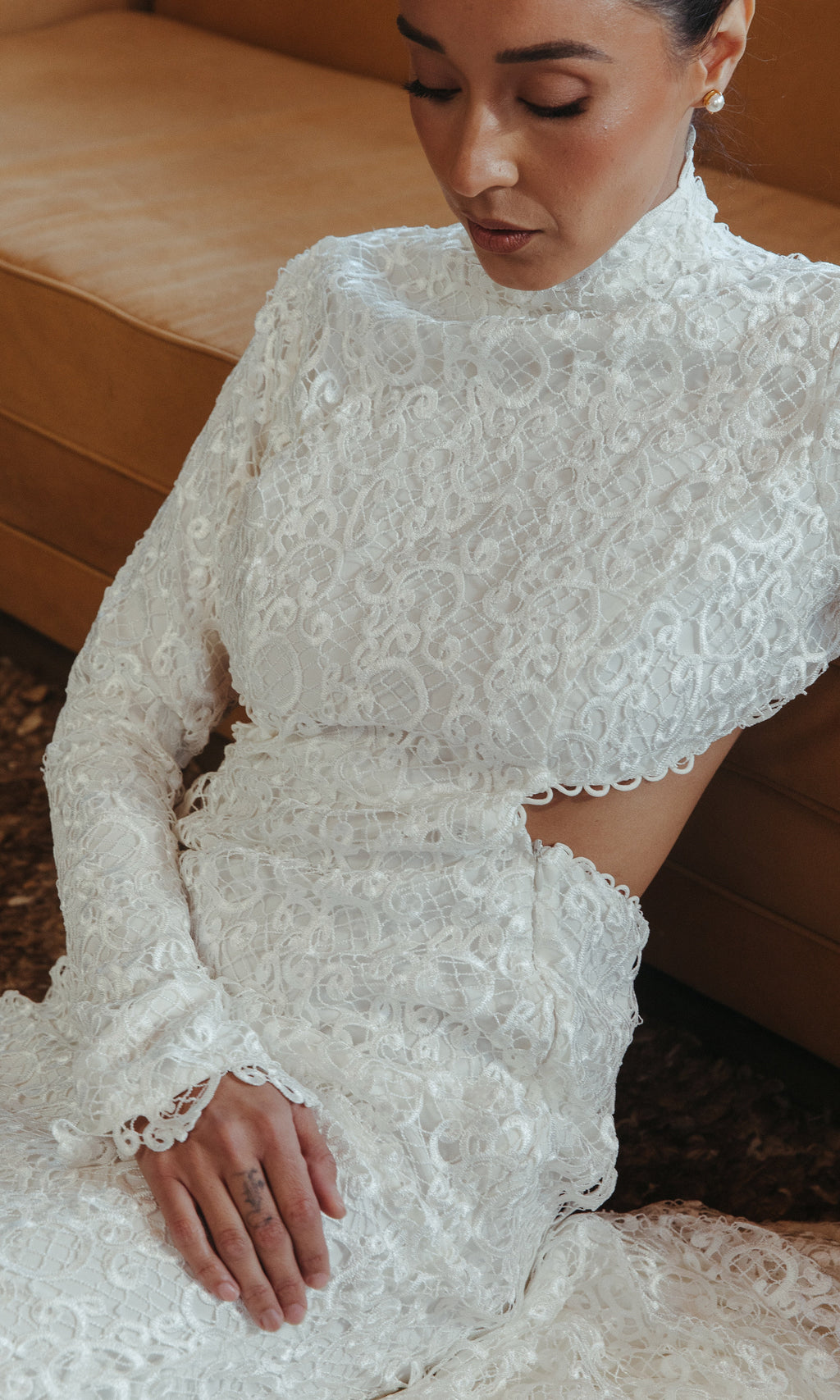 long sleeve high neck open back wedding dress Full Sleeves High Neck Open Back Lace Ball Gown Wedding Dress TANYA BRIDAL