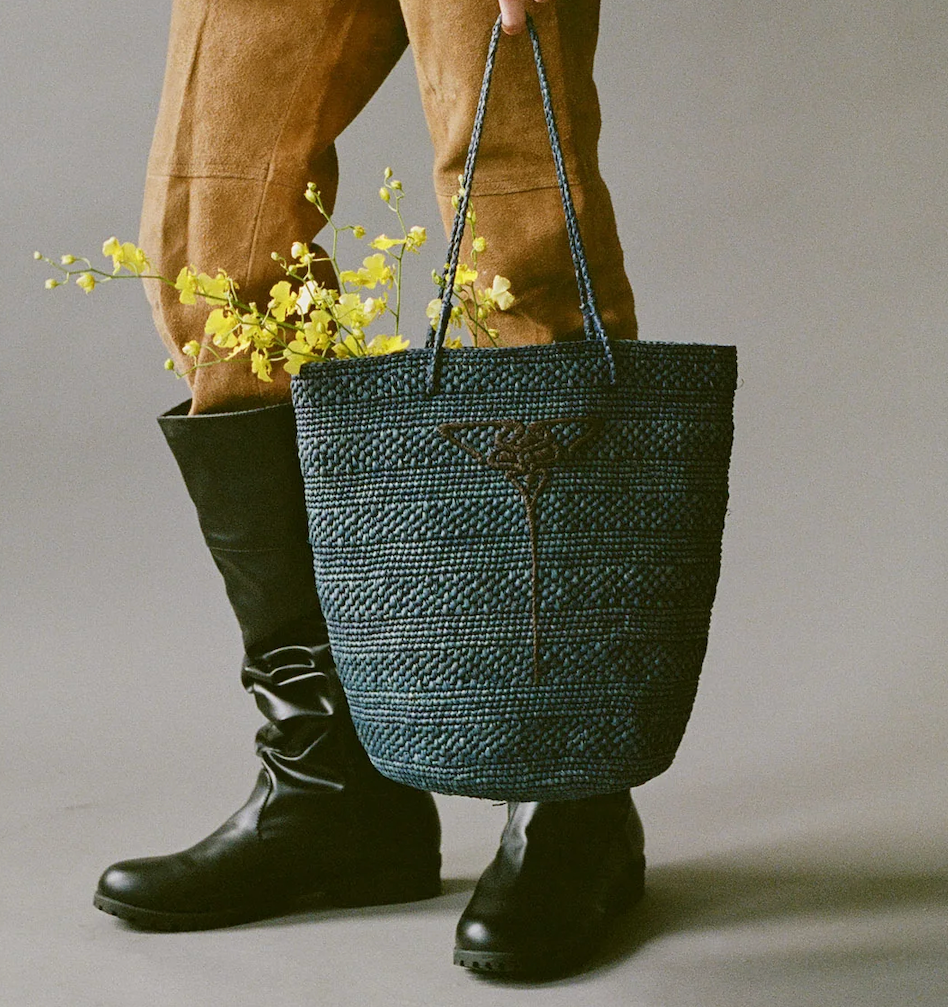 Blue Raffia Beach Tote