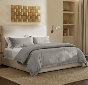 Percale Hemmed Duvet Set in Pewter