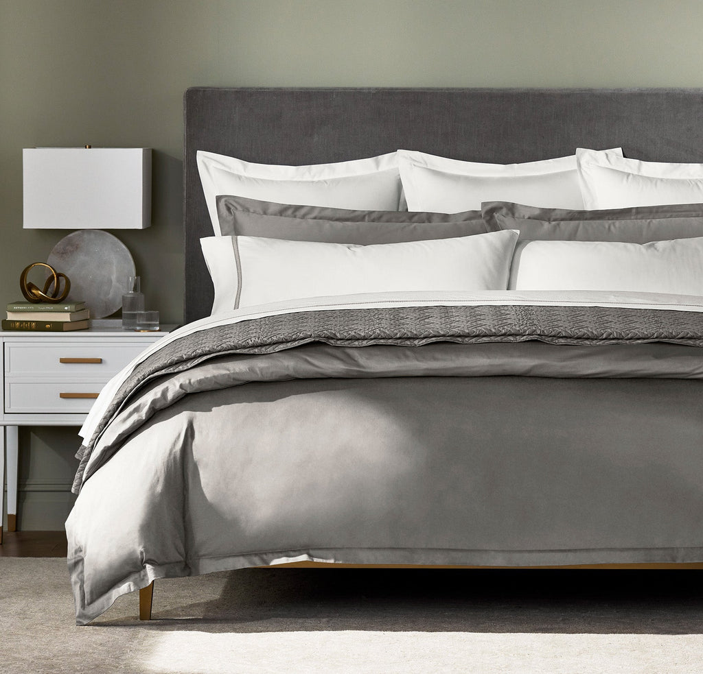 Percale Hemmed Duvet Set in Stone