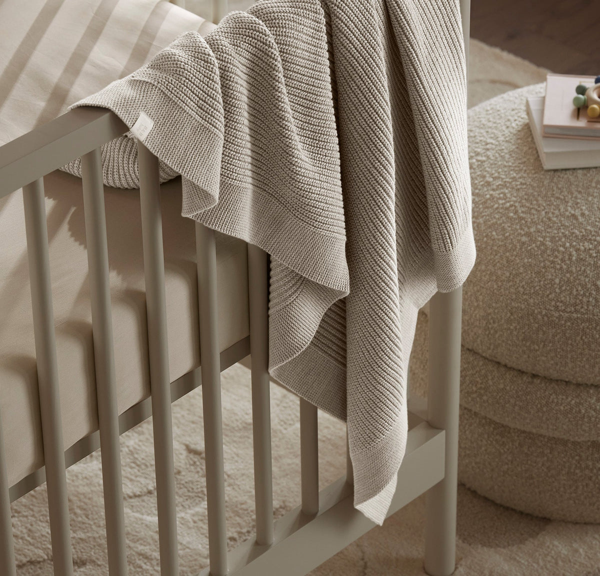 Ribbed Knit Baby Blanket in Heathered Oatmeal