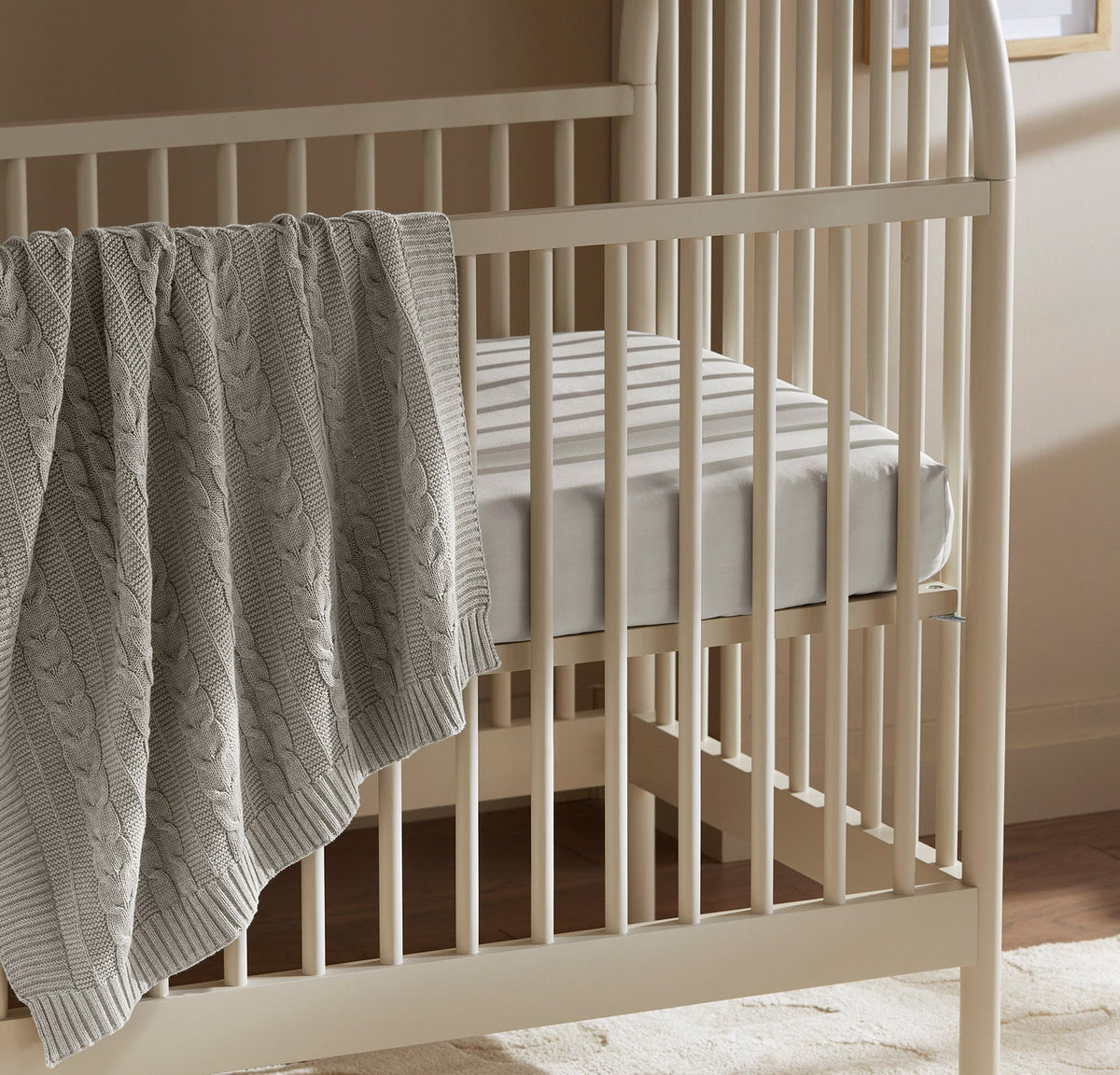 Cable Knit Baby Blanket in Heathered Pewter