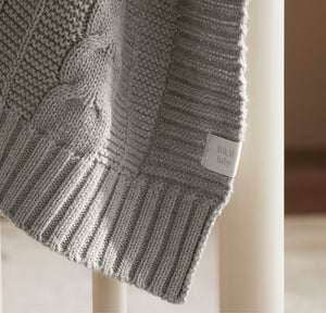 Cable Knit Baby Blanket in Heathered Pewter