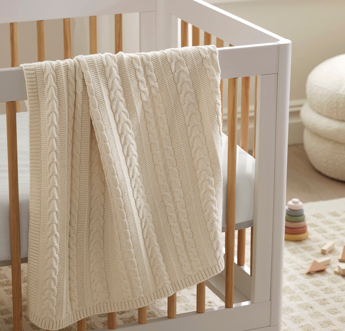 Cable Knit Baby Blanket in Natural