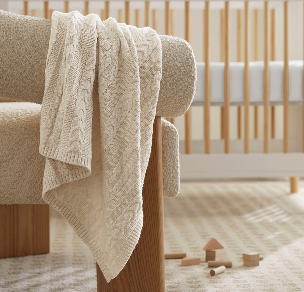 Cable Knit Baby Blanket in Natural