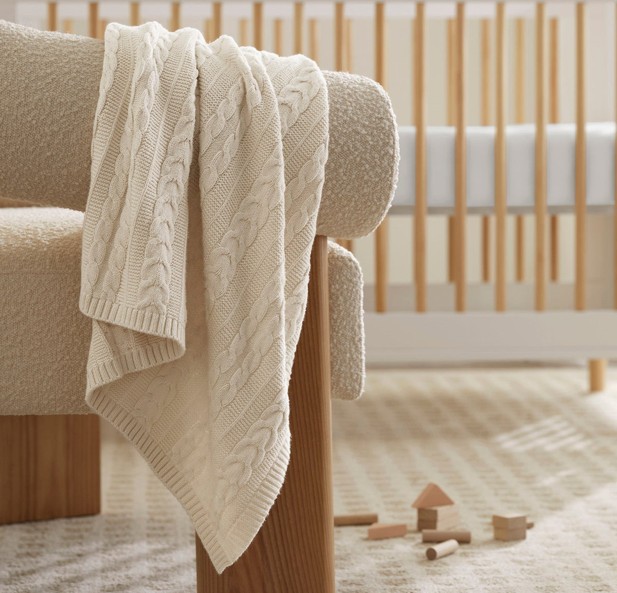 Cable Knit Baby Blanket in Natural