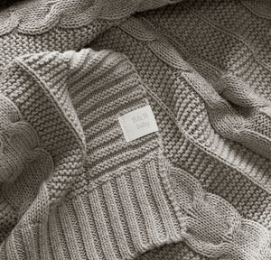 Cable Knit Baby Blanket in Heathered Pewter